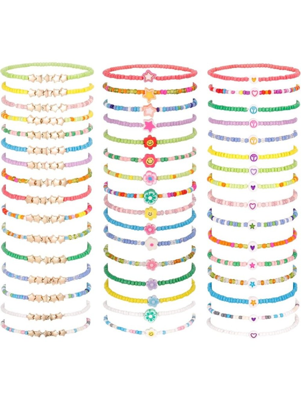 Colorful 48 Pcs Kids Friendship Bracelet Set | Adjustable Beaded Jewelry for